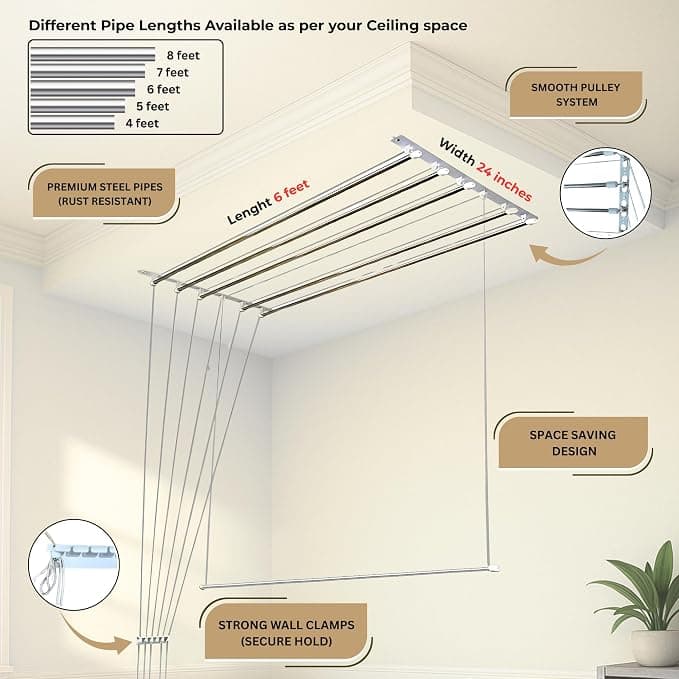 Cloth Drying Hanger 4 Feet 6 Rods Set